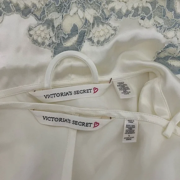 90’s Victoria’s Secret Silky Slip Dress Chemise Robe Set Bridal Set ivory blue L - Picture 11 of 11